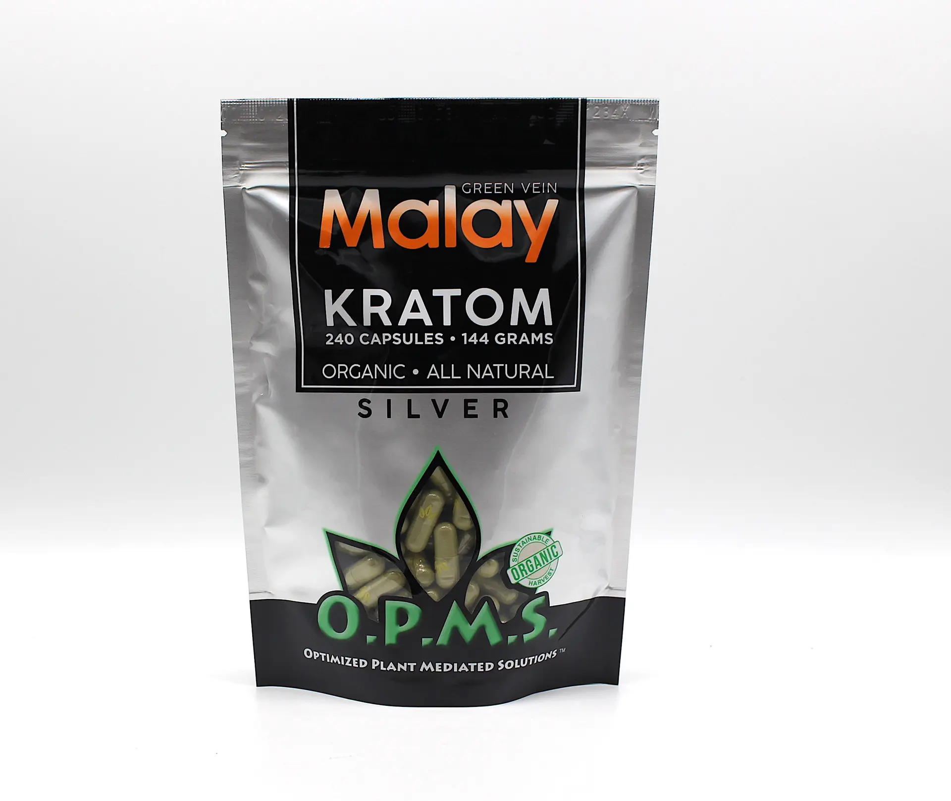 OPMS  SILVER - GREEN VEIN MALAY 144G 240 CAPS KRATOM