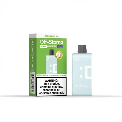 [Q-2942-08] OFF STAMP 16,000 Puff POD 17ML 5PK (Sour Apple Ice)