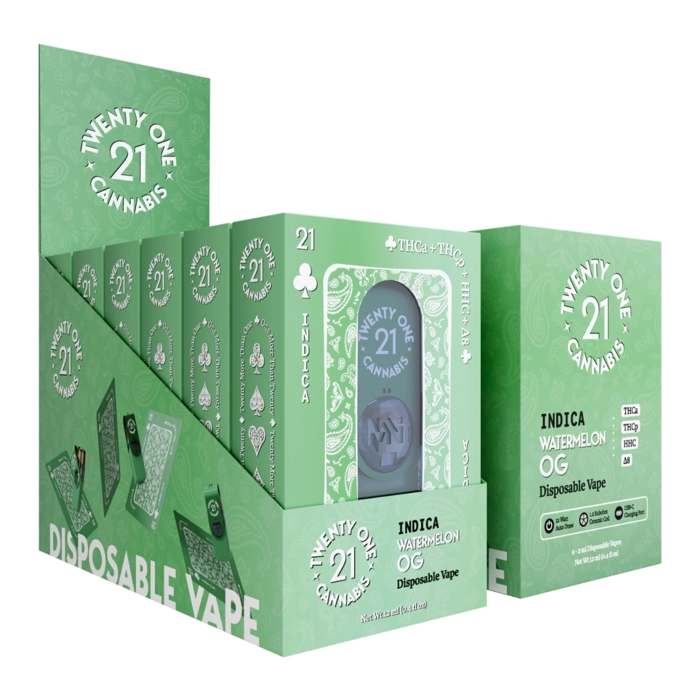 [T-1002-06] 21 DISPOSABLE 2ML THC-A THC-P 6pk Box (Watermelon OG (Indica))