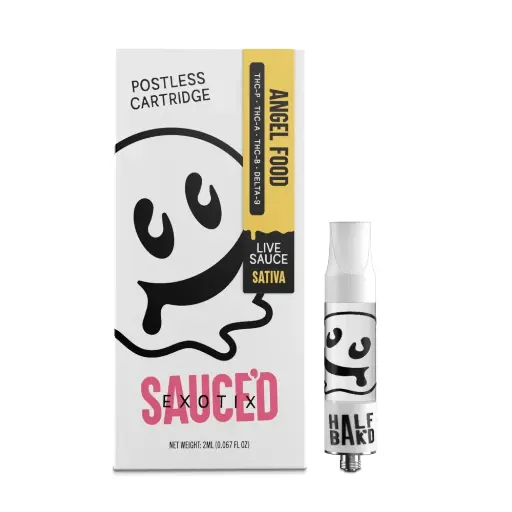 [T-1077-03] HALF BAK'D LIVE RESIN SAUCE'D EXOTIC THC-P 2G CARTRIDGES 5pk Box (Angel Food)