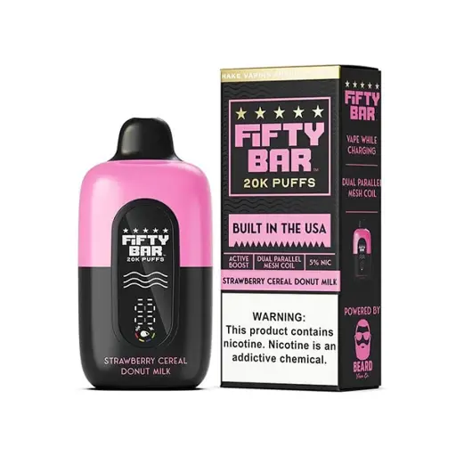 [Q-2001-11] FIFTY BAR 20000 PUFFS DISPOSABLE 5PK 16ML (Strawberry Cereal Donut Milk)