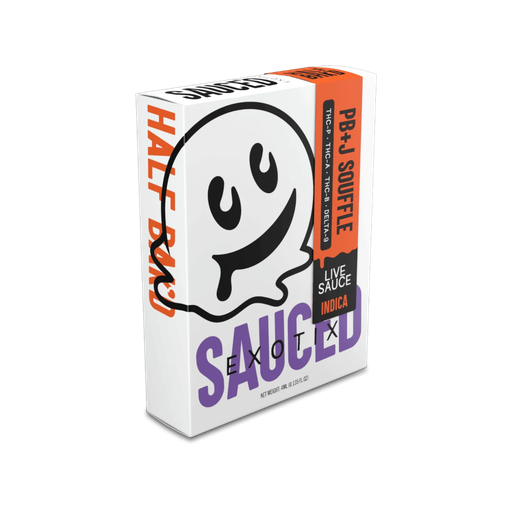 [T-1078-03] HALF BAK'D LIVE RESIN SAUCE'D EXOTIX THC-P 4G DISPOSABLES 5pk Box (PB+J Souffle)