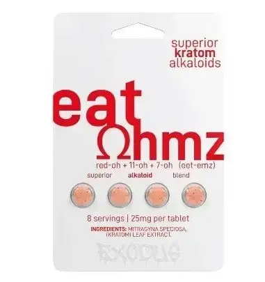 [Q-1784-06] EAT OHMZ (7-HYDROXYMITRAGYNINE) KRATOM Capsules  (White 4CT 100MG 6PK)