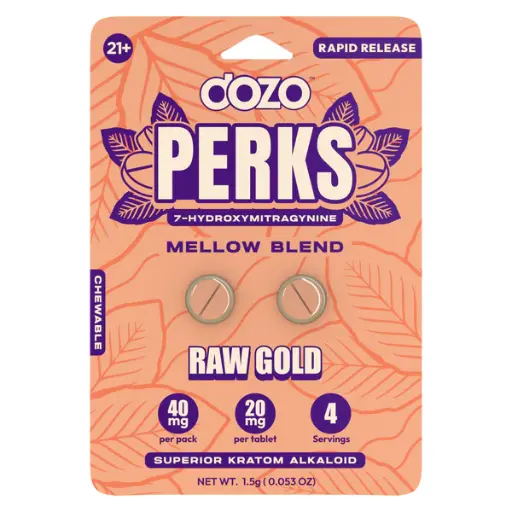 [Q-4568-02] DOZO PERKS 2CT 40MG 7-HYDROXYMITRAGYNINE (RAW GOLD | MELLOW BLEND)