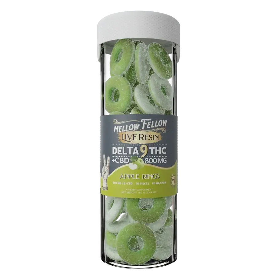 [Q-4586-01] Mellow Fellow Delta 9 Live Resin 20ct Gummies  (Apple Rings)