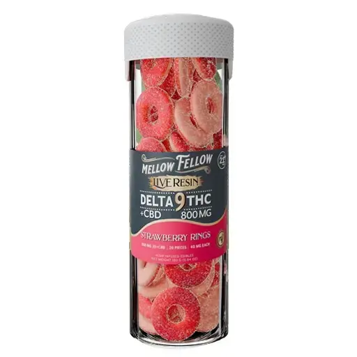 [Q-4586-02] Mellow Fellow Delta 9 Live Resin 20ct Gummies  (Strawberry Rings)