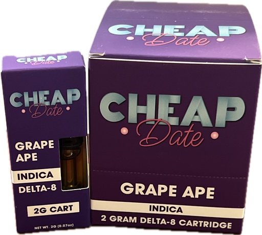 [Q-4734-01] CHEAP DATE 2G DELTA 8 CARTRIDGE 10PK DISPLAY (GRAPE APE-INDICA)