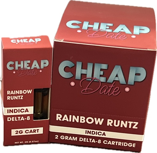 [Q-4734-02] CHEAP DATE 2G DELTA 8 CARTRIDGE 10PK DISPLAY (RAINBOW RUNTZ-INDICA)