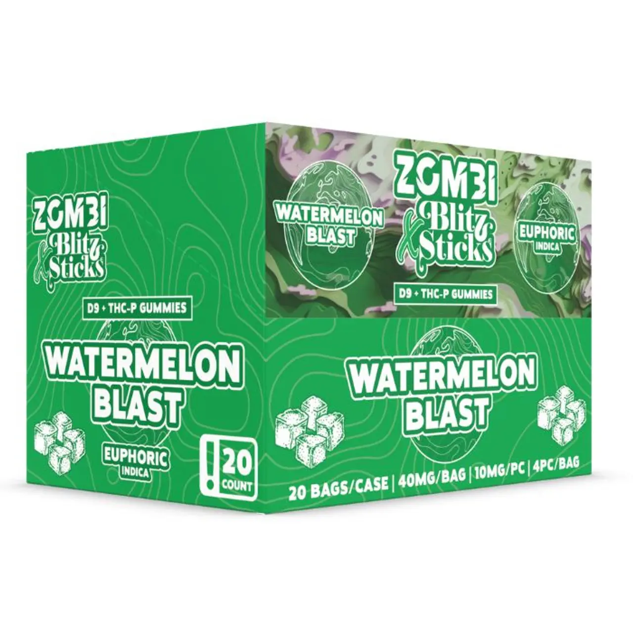 [Q-4780-03] ZOMBI BLITZ STICKS D9+THC-P GUMMIES 4PC BAG 20PK DISPLAY (WATERMELON BLAST)