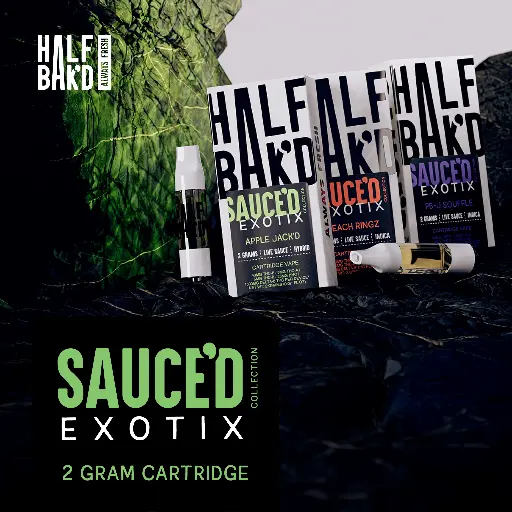 [Q-4815-01] Half Bak'd Live Resin SAUCE'D EXOTIX THC-P 2G Cartridges- 5 Pack  (Angel Food)