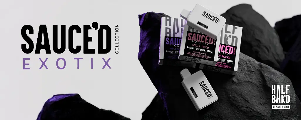 Half Bak'd Live Resin SAUCE'D EXOTIX THC-P 4G Disposables 5 Pack a Box