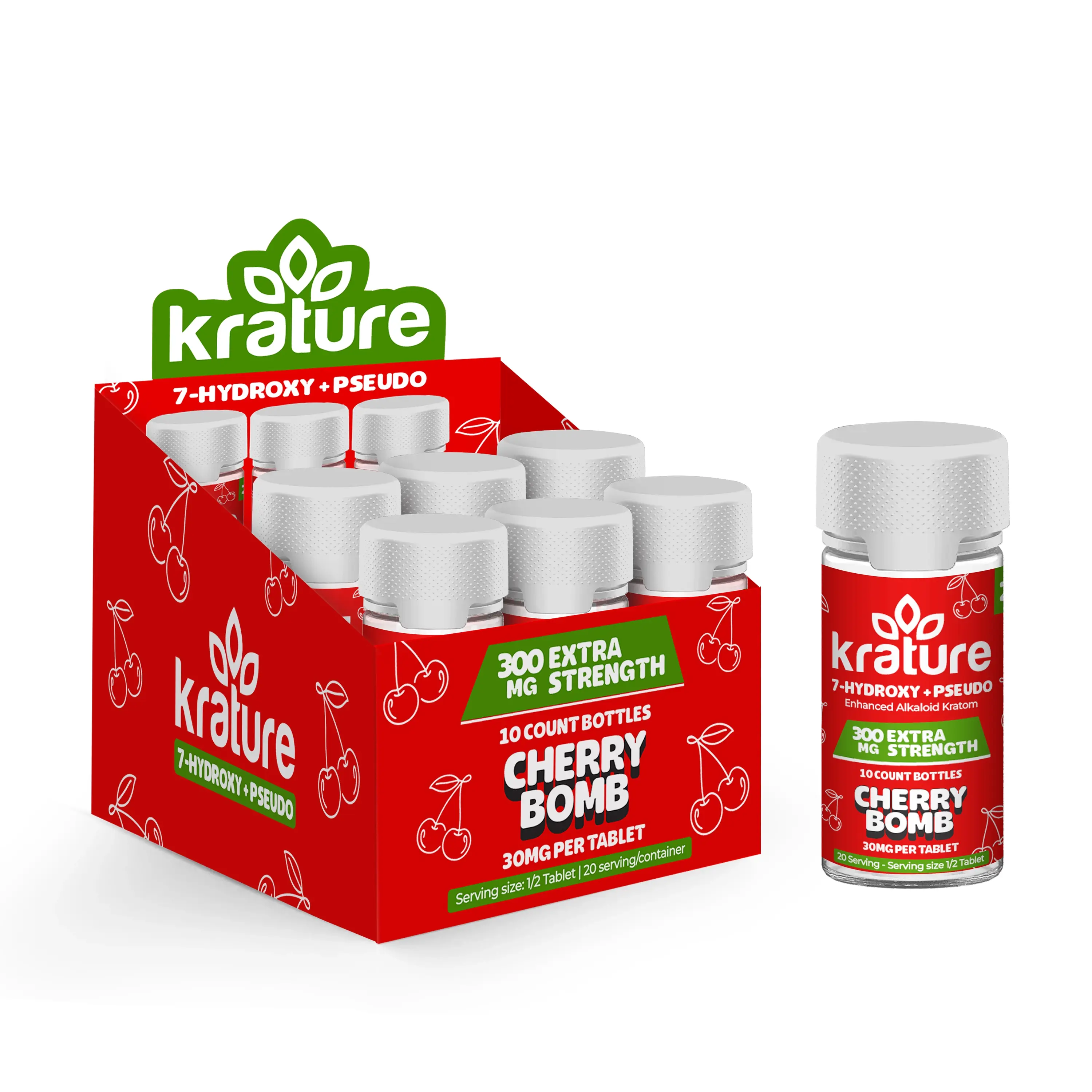 [Q-4825-01] Krature 7-Hydroxy + Pseudo 300MG Extra Strength 10Ct a Jar (Cherry Bomb)