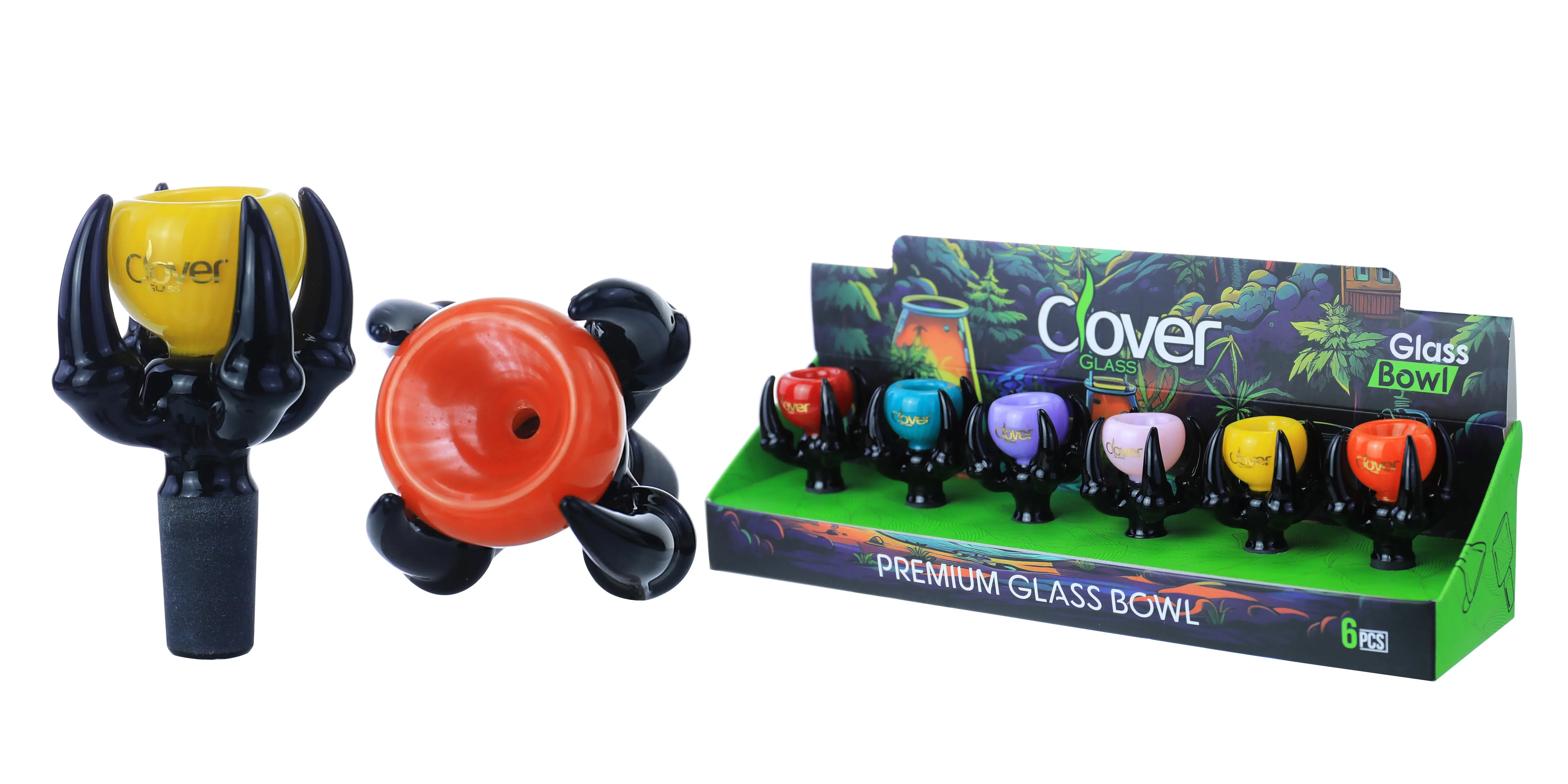 Clover Glass Blow Head 14MM 6Pc a Display Mix Color 