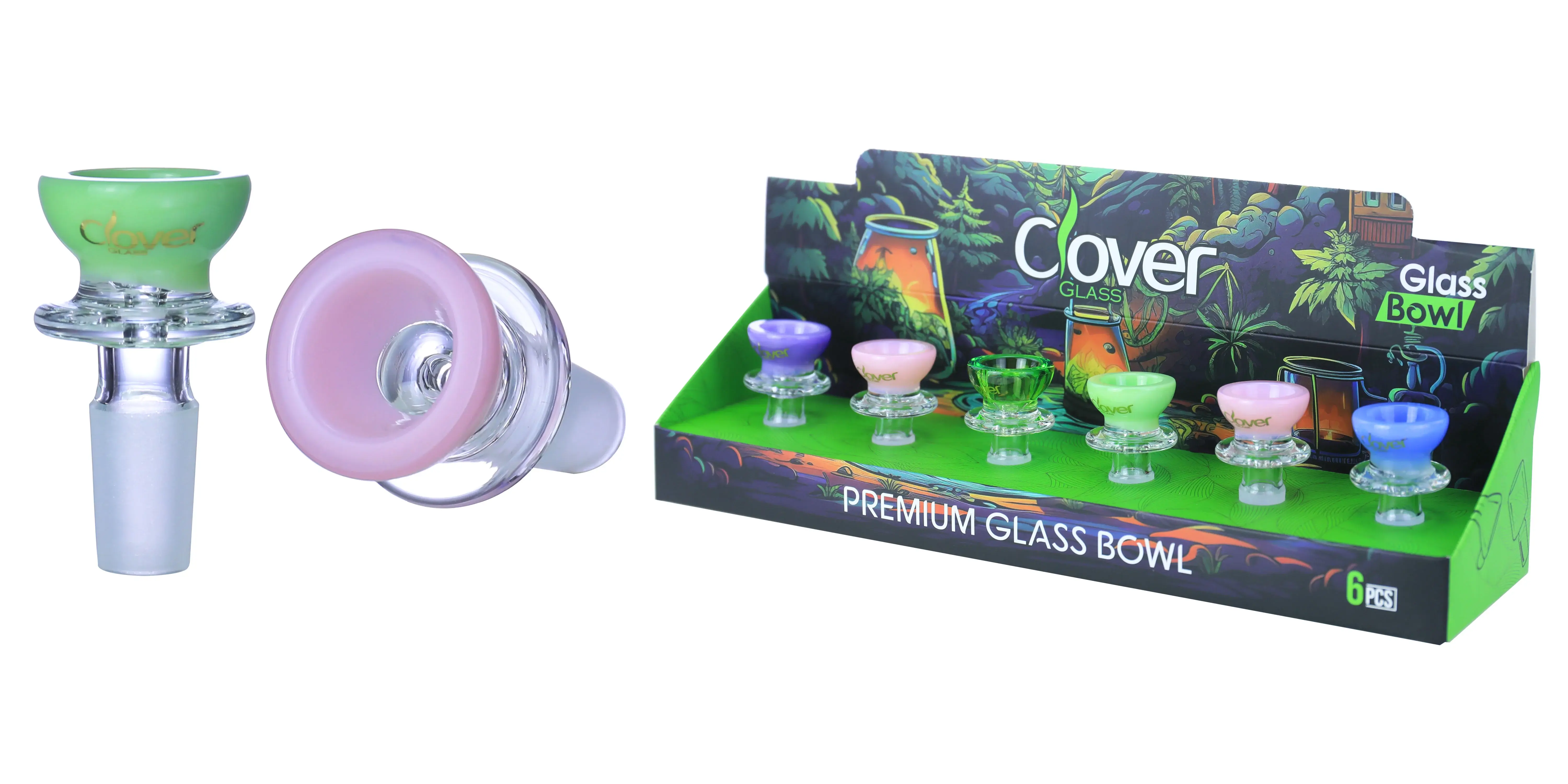 [10102-03] Clover Glass Blow Head 14MM 6Pc a Display Mix Color  (Pull Out Ring)