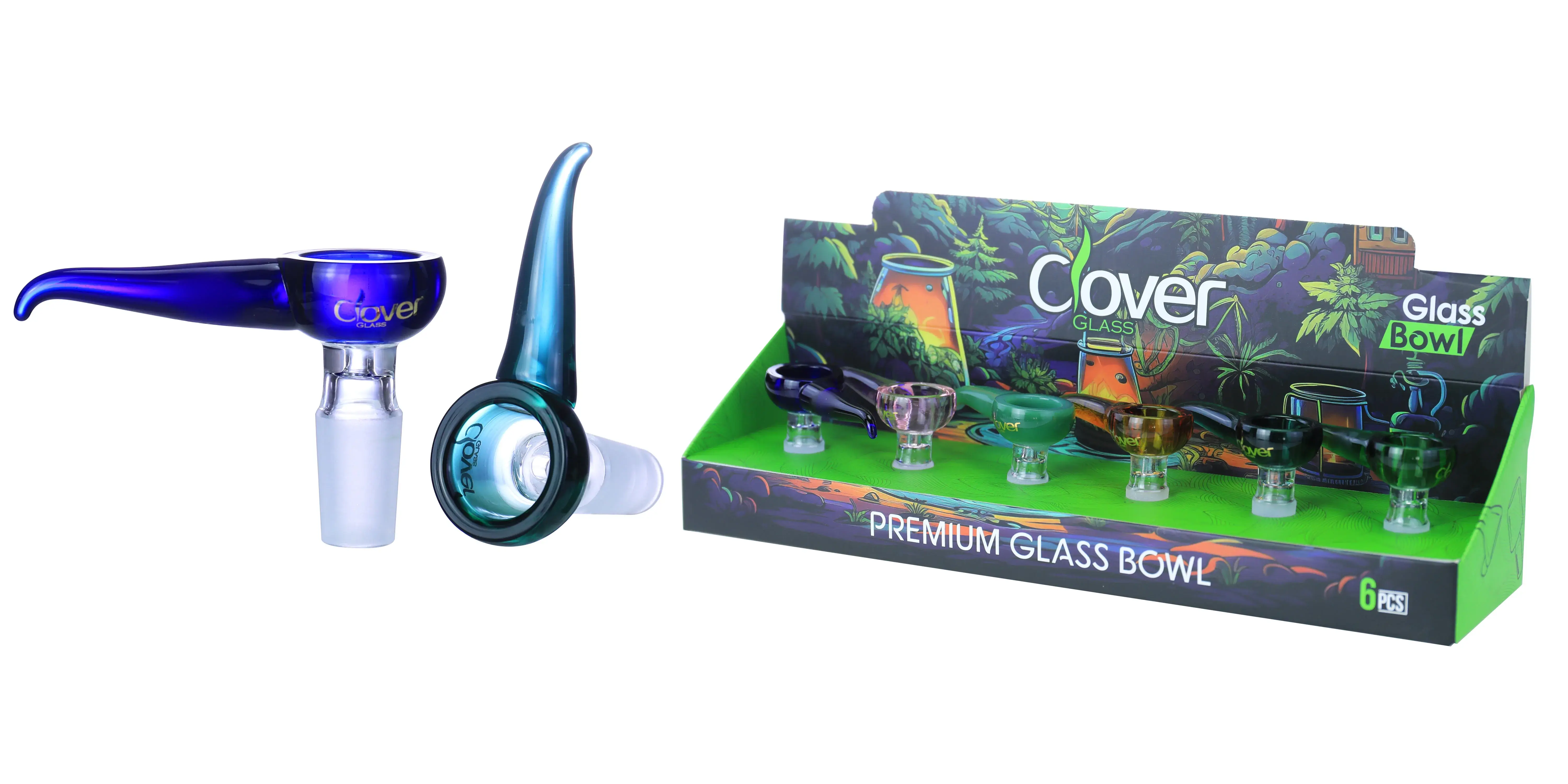 [10102-04] Clover Glass Blow Head 14MM 6Pc a Display Mix Color  (Dragon Nail)