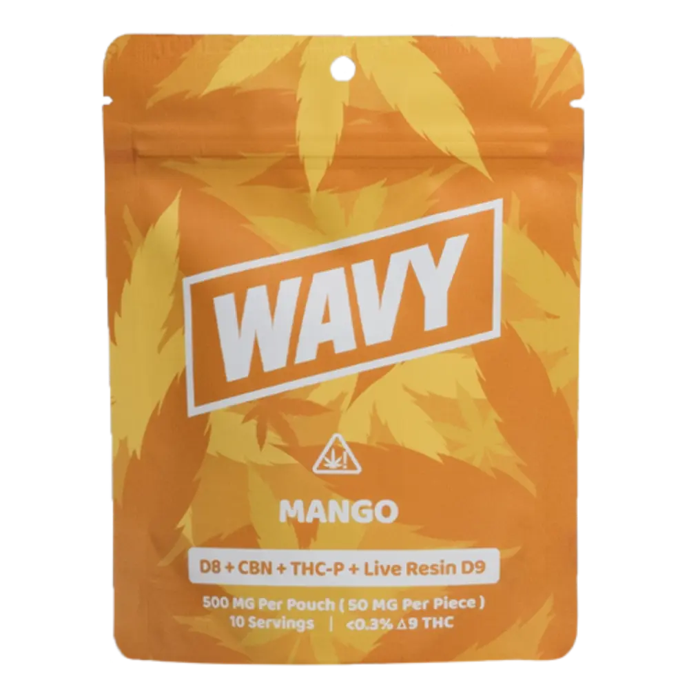 [T-1228-03] WAVY GUMMY D8, LIVE RESIN D9, THC-P, CBN 500MG Bag (Mango)