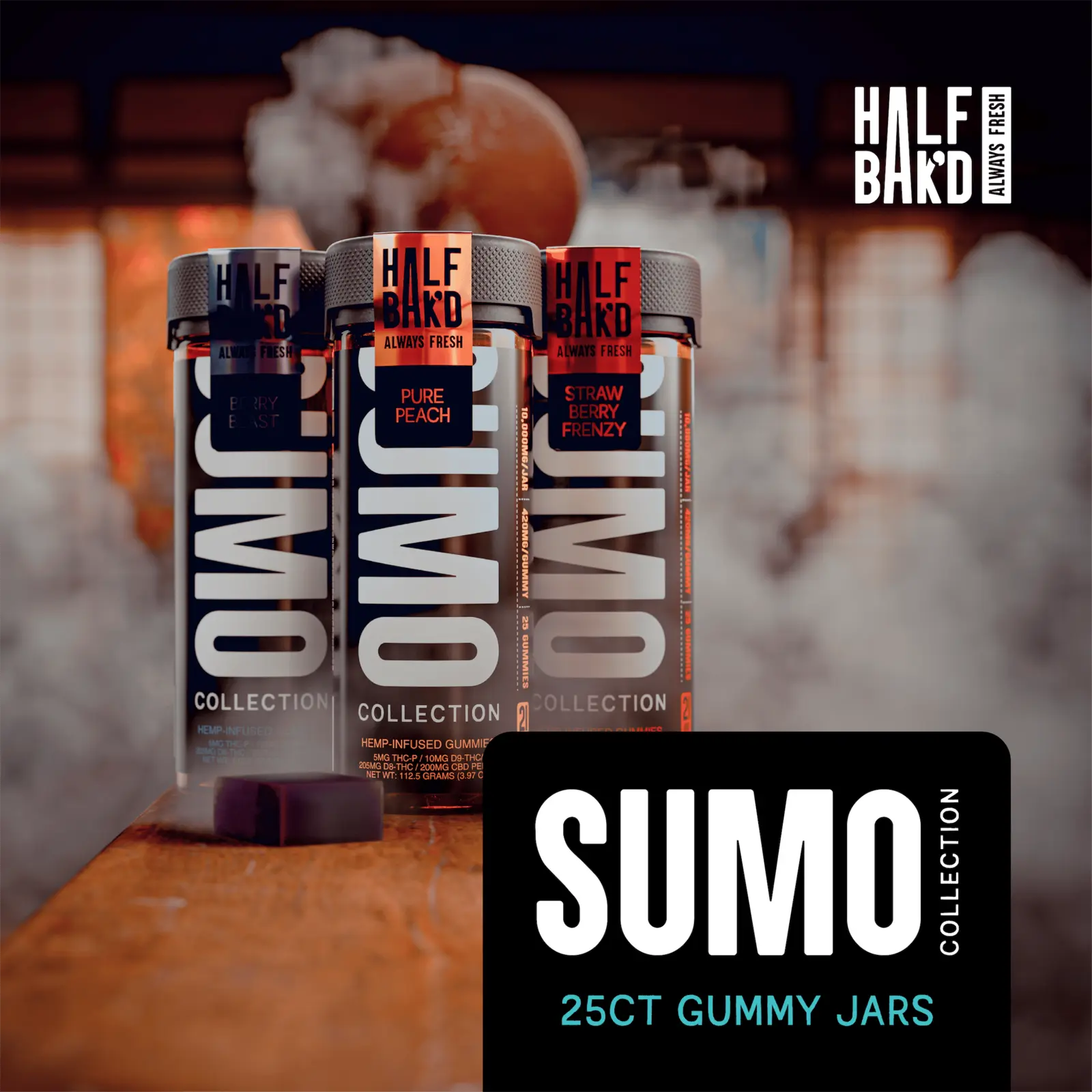 [Q-4814-12] Half Bak'd D9 SUMO  Gummies Jar 25CT (BAJA BURST)