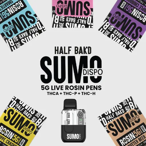 Half Bak’d -SUMO Live Rosin Disposable 5G THC-P, THCH, and THCA 5pk Box