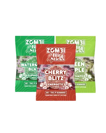 ZOMBI BLITZ STICKS D9+THC-P GUMMIES 4PC BAG 20PK DISPLAY